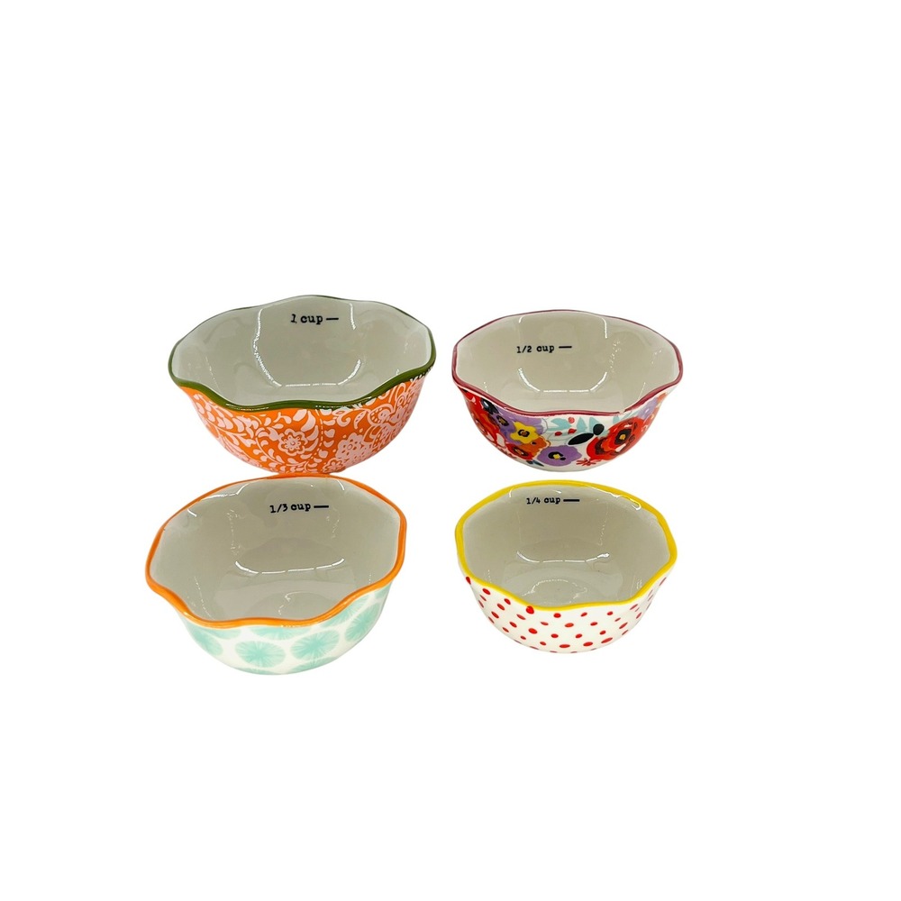 The Pioneer Woman Measuring Bowls Set 4pc Multicolor Floral Polka Dot Boho Farm